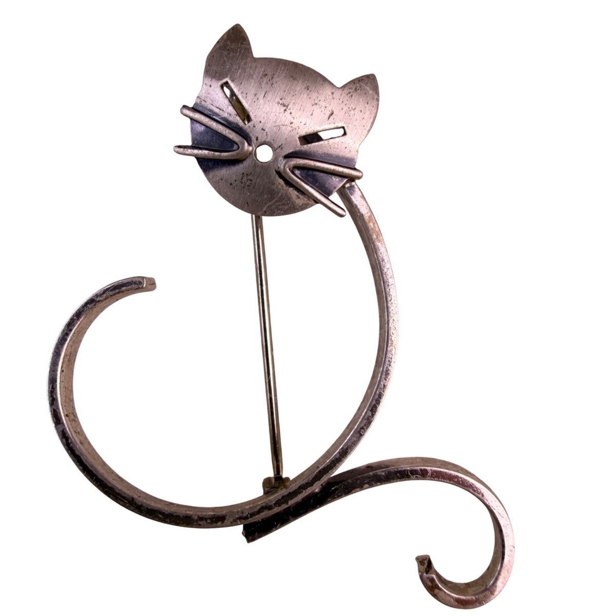 Beau Womens Sterling Silver Tone Metal Cat Shape Brooch Vintage Modernist