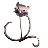 Beau Womens Sterling Silver Tone Metal Cat Shape Brooch Vintage Modernist