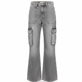 Zara Womens Gray Denim Wide-Leg Cargo Pants With Side Straps Size 2