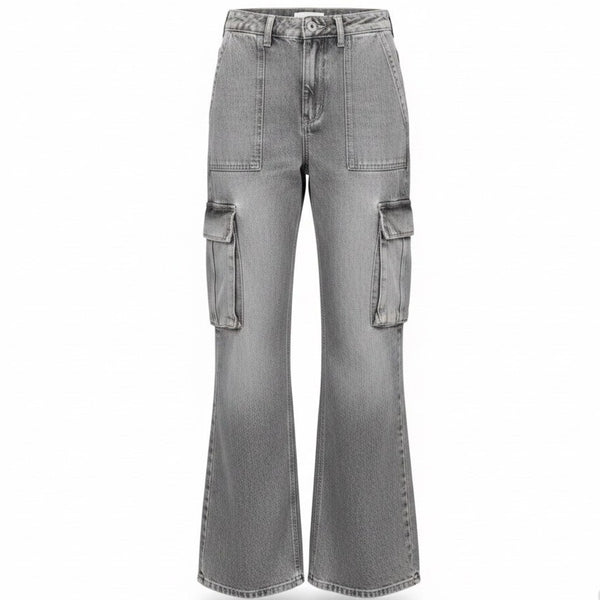 Zara Womens Gray Denim Wide-Leg Cargo Pants With Side Straps Size 2