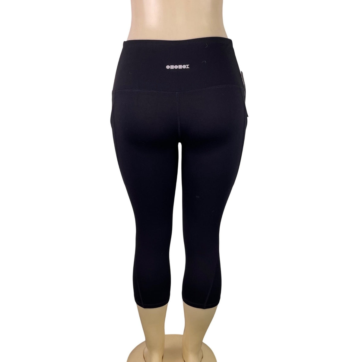 Ododos Womens Black Polyester/Spandex High-Waist Pocket Capri Leggings Size S -