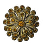 Amber Tone Rhinestone Flower Brooch Dome Layered Metal Women’s Jewelry