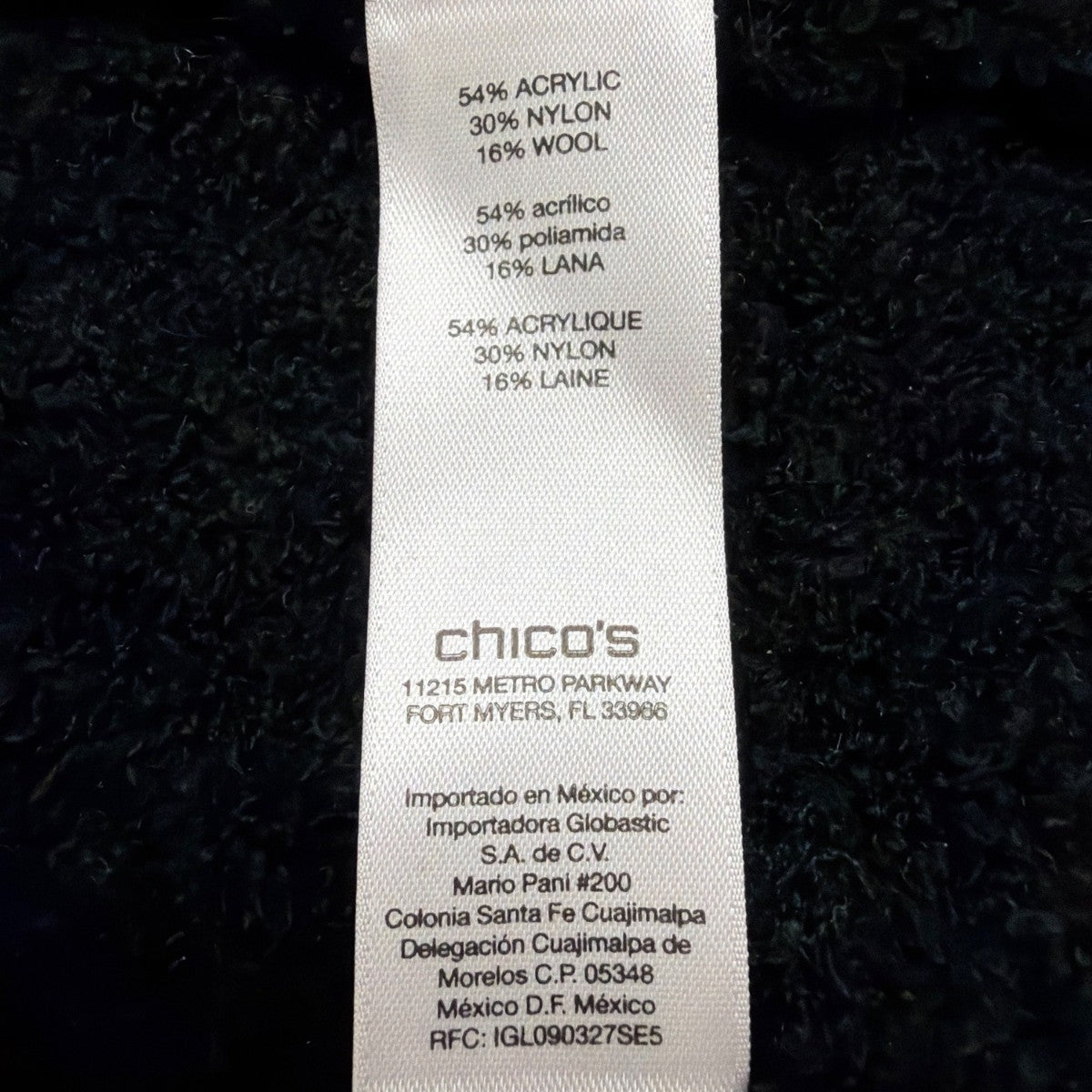 Chicos Womens Black Acrylic/Nylon/Wool Feather Trim Long Sleeve Cardigan Size 2