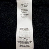 Chicos Womens Black Acrylic/Nylon/Wool Feather Trim Long Sleeve Cardigan Size 2