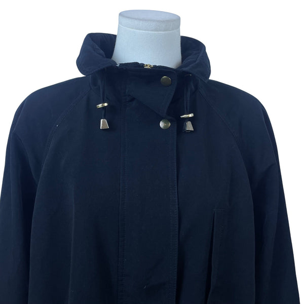 Mulberry Street Women’s Black Hooded Anorak Jacket Drawstring Waist Sz M