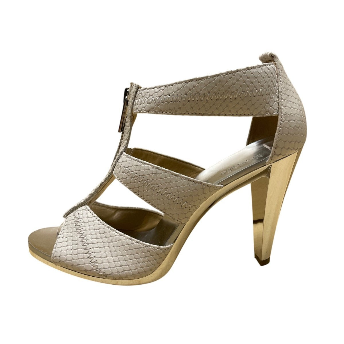 Michael Kors Women’s White Snakeskin Embossed Leather Zip-Up High Heel Size 7.5M