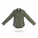 Express Womens Olive Green Portofino Slim-Fit Button-Up Blouse Long Sleeve Sz S