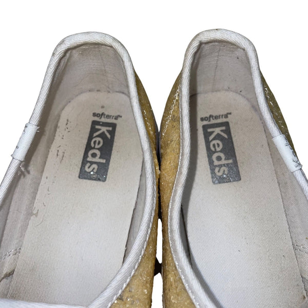 Keds Women’s Gold Glitter & White Lace-Up Casual Flat Sneakers Size 8