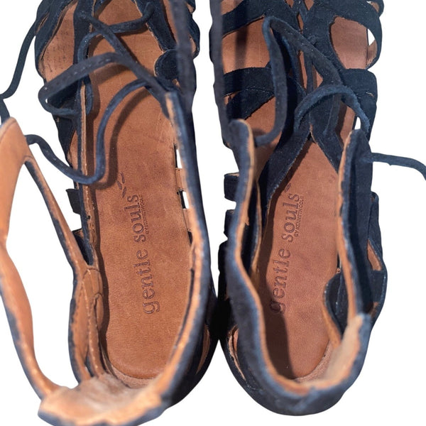 Gentle Souls Women’s Black & Brown Suede Break My Heart Gladiator Sandals 10M