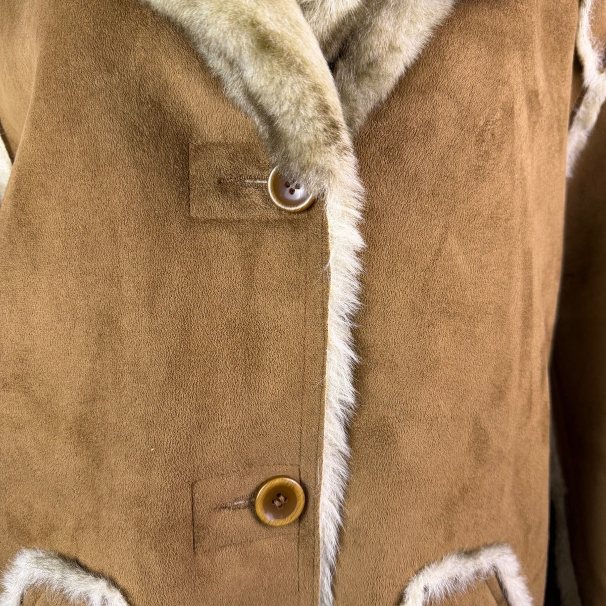 Dennis By Dennis Basso Womens Tan Faux Suede & Fur Button Jacket Winter Sz L