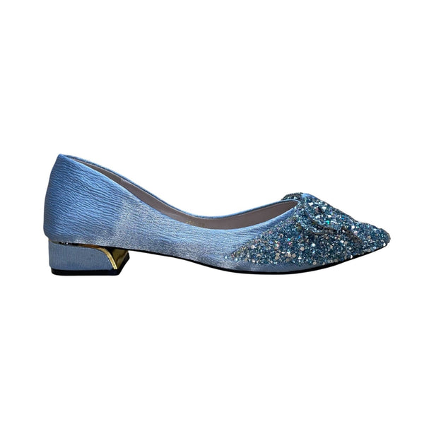 Huiyesheng Women’s Blue Rhinestone Bow Low-Heel Pointed-Toe Flats Size US10.5