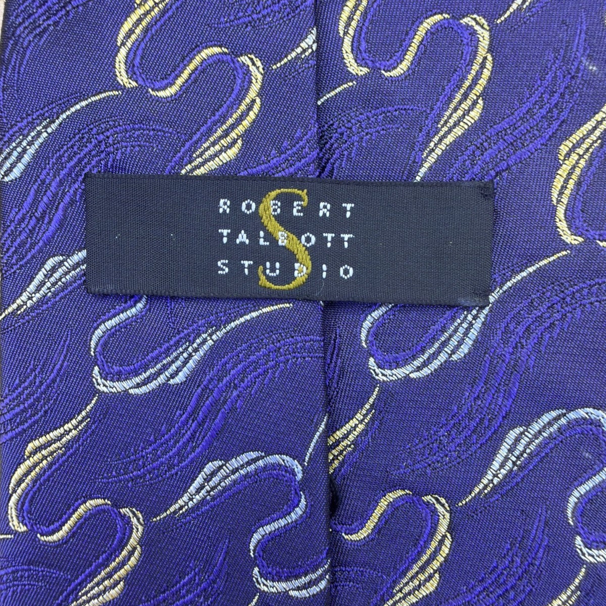 Robert Talbott Studio Mens Purple & Gold Silk Necktie Hand-Sewn Waves Pattern
