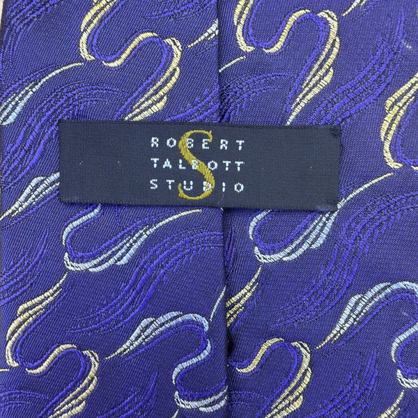 Robert Talbott Studio Mens Purple & Gold Silk Necktie Hand-Sewn Waves Pattern