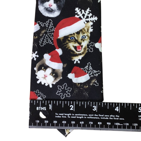 Knotty & Nice Mens Black Polyester Christmas Cats Santa Snowflakes Tie OS