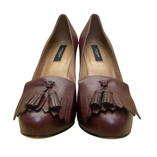 Ann Taylor Women’s Burgundy Leather Classic Style Tassel High Heel Pumps Size 8M