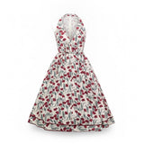 Aakaa Womens White & Red Cotton Halter Floral Dress Sleeveless Flowy Size M
