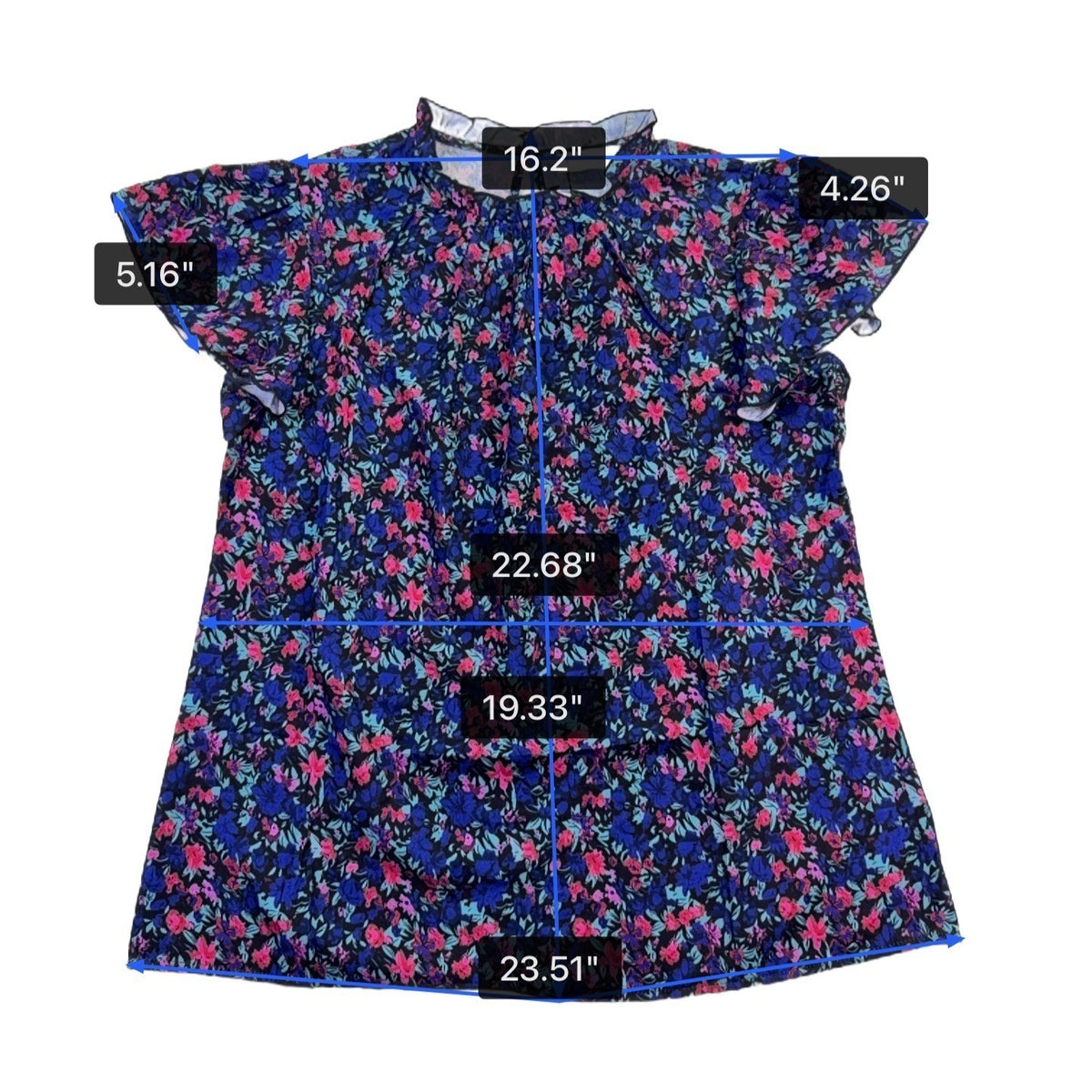 Simplefun Womens Blue Floral Blouse With Ruffled Sleeves Size M
