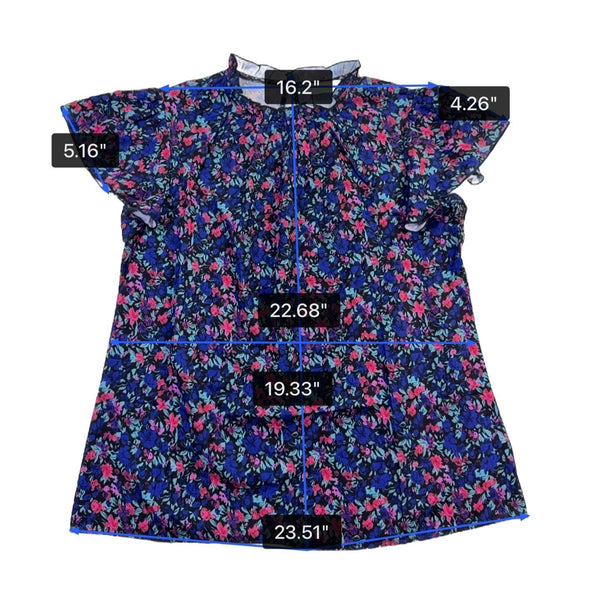 Simplefun Womens Blue Floral Blouse With Ruffled Sleeves Size M
