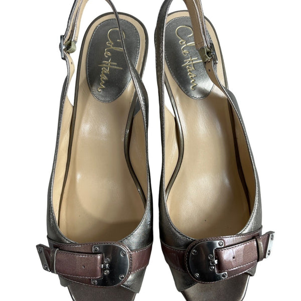 Cole Haan Women's Vintage Silver Air Eliana Ot Sling Heels Sz 9B