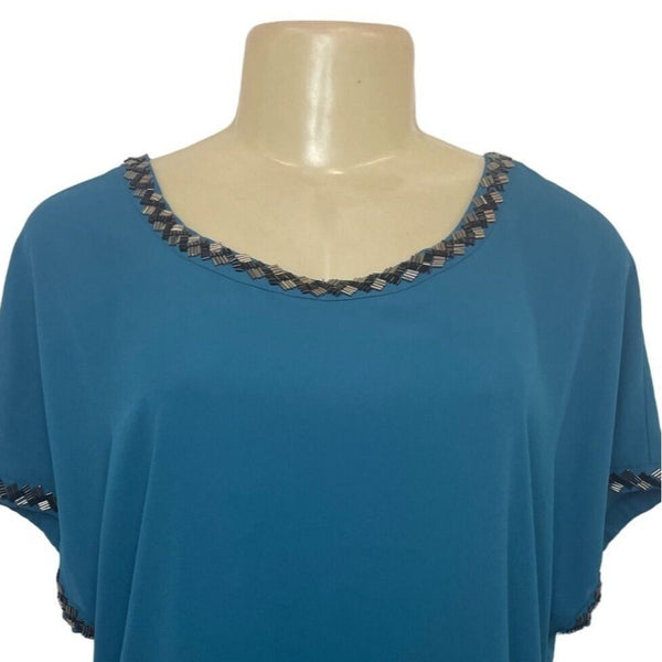Pleione Women's Blue Blouse Shirt With Bead Accents Sz L- NWT