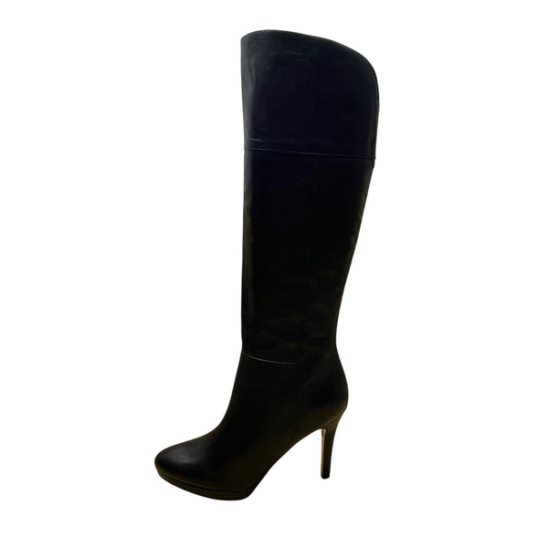 Audrey Brooke Women’s Black Leather Knee-High Stiletto Heel Boots Size 7.5M