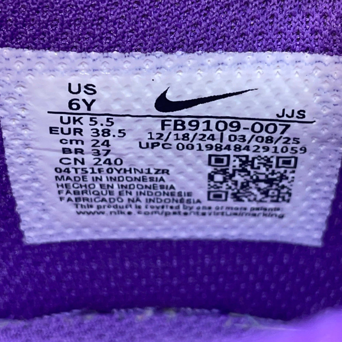 Nike Youth Wild Grape & Persian Violet Dunk Low Retro Athletic Sneakers Size 6Y