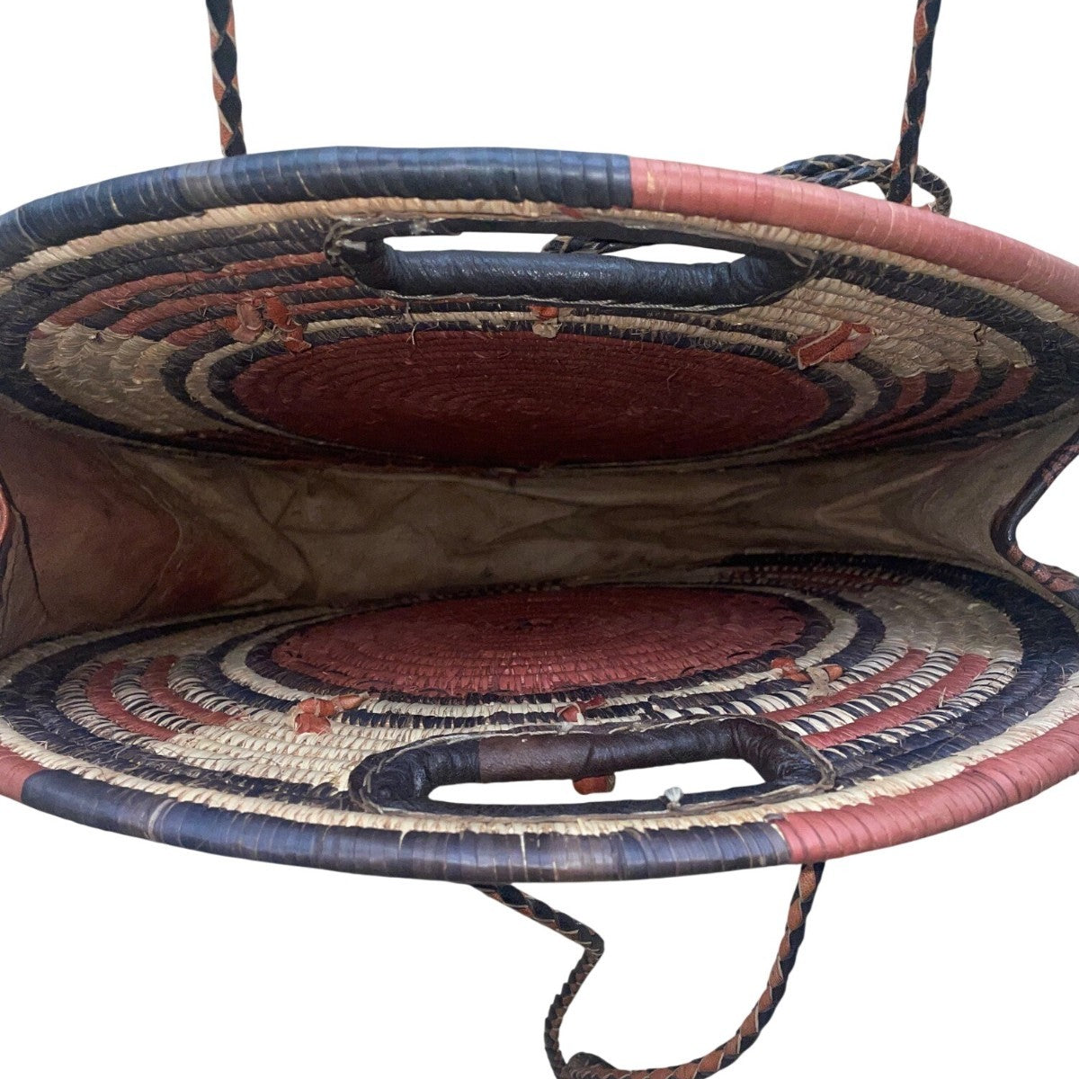 Women’s Woven Straw & Leather Multicolor Round Handbag With Cowrie Shell Trim