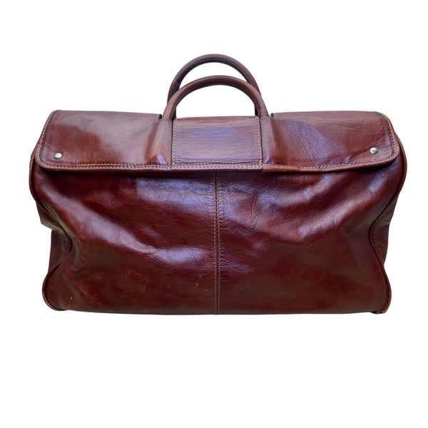 Kervan Leather Unisex Brown Embossed Camel Logo Double Handles Travel Duffel Bag