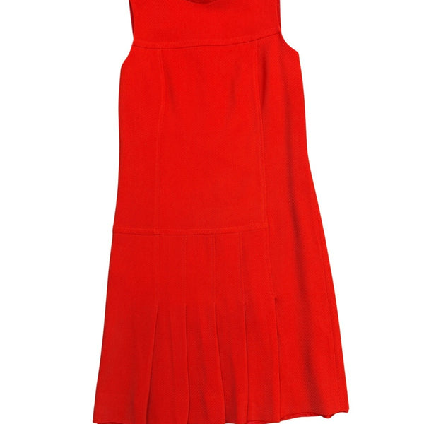 Akris Punto Womens Red Wool Pleated Sleeveless Dress Italy Design Size 34