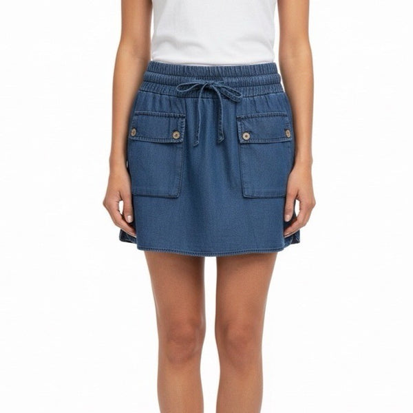 Zara Basic Womens Blue Lyocell Mini Skirt With Pockets Stylish Sz M 28