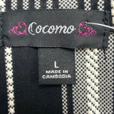 Cocomo Womens Black & White Plaid Long Sleeve Blouse Polyester Blend Size L