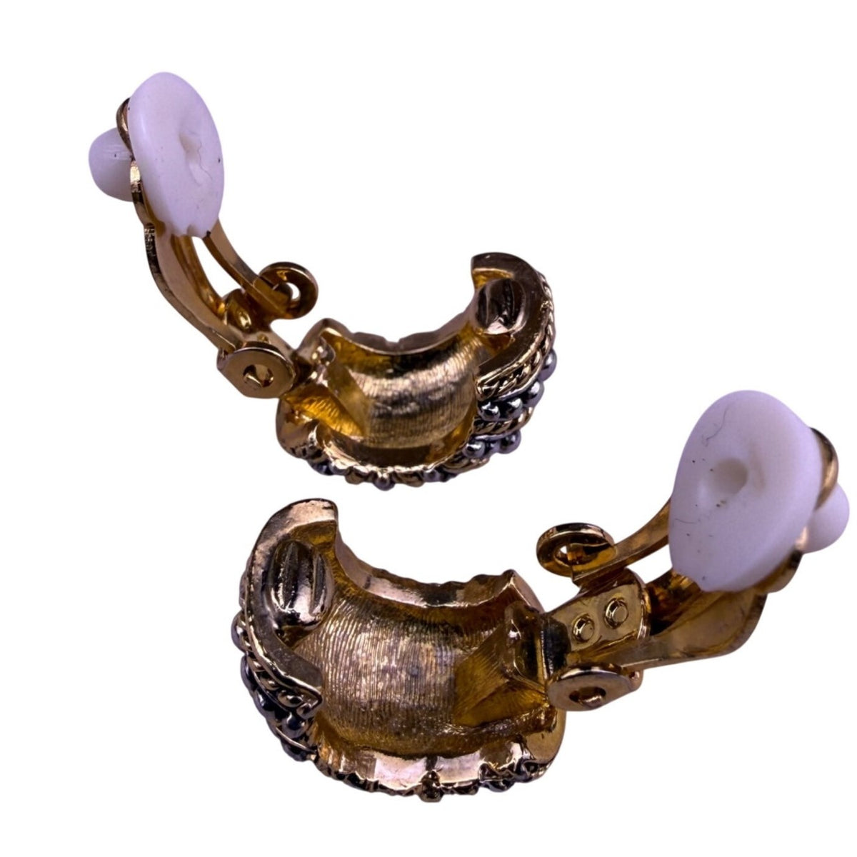 Gold Tone Womens Clip-On Earrings Twisted Rope Design Silver Tone Half Hoops