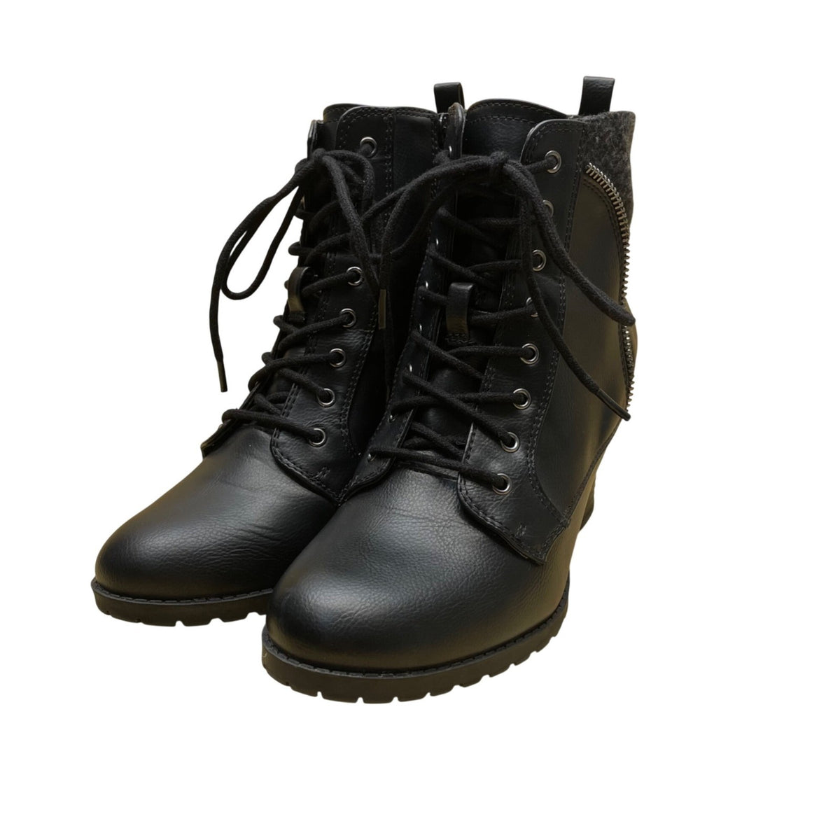 Kelly & Katie Women’s Black Faux Leather Lace-Up Ankle Boots Size 7M