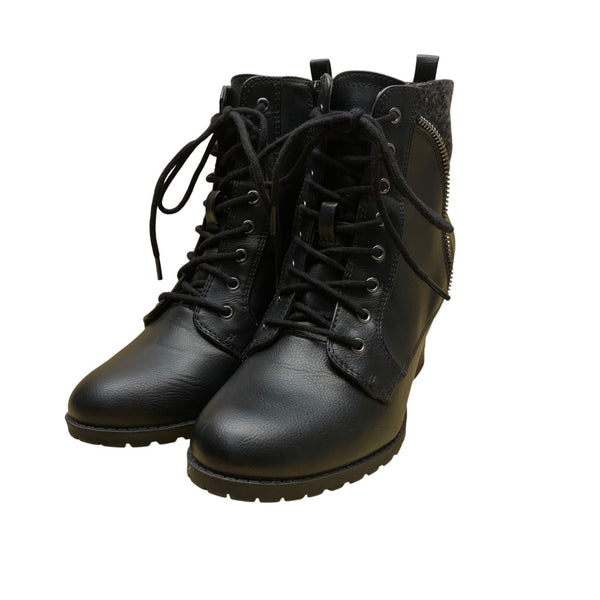 Kelly & Katie Women’s Black Faux Leather Lace-Up Ankle Boots Size 7M