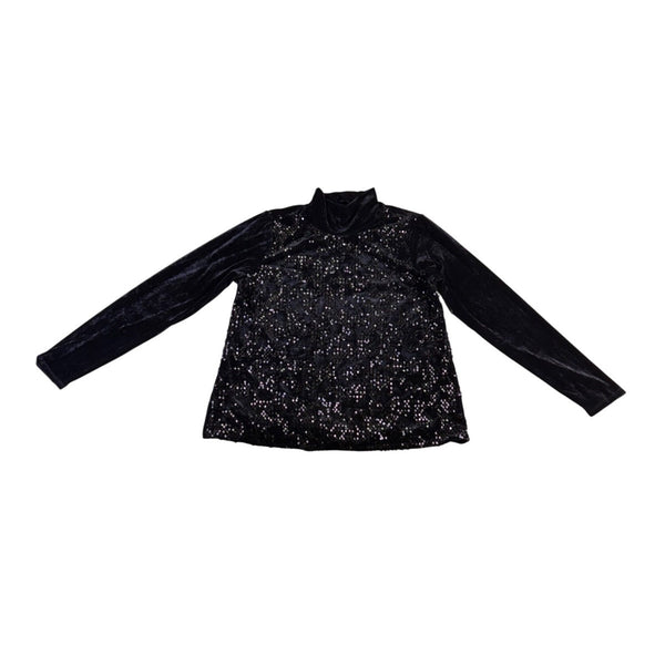 Simply Vera Vera Wang Womens Black Sequin Turtleneck Long Sleeve Sweater Size L