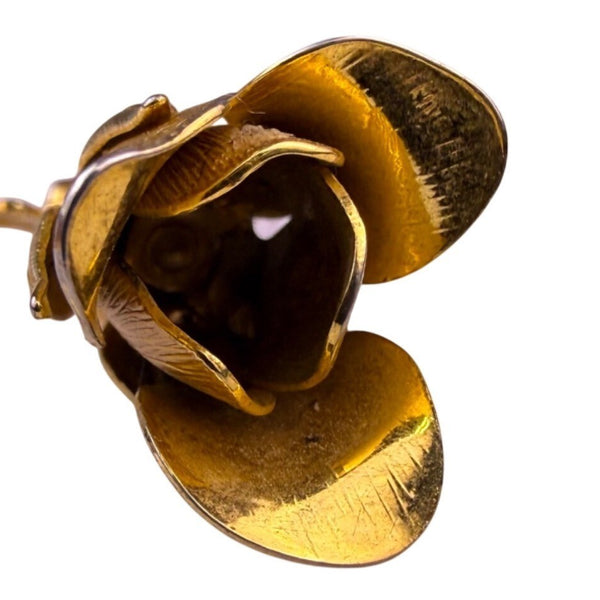 Vintage Unknown Gold Tone Metal Rose Brooch Pin Elegant Floral Design