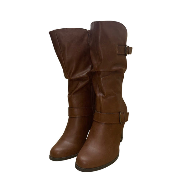 Style&Co Women’s Brown Faux Leather Heeled Mid-Calf Slouch Sachi Boots Size 9M