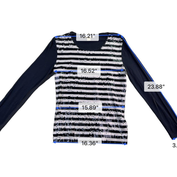 Michael Kors Womens Navy Sequin Striped Cotton & Modal Long Sleeve Top Size L