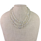 Aurora Borealis Womens Crystal Necklace & Clip-On Earrings Vintage Set Silver To