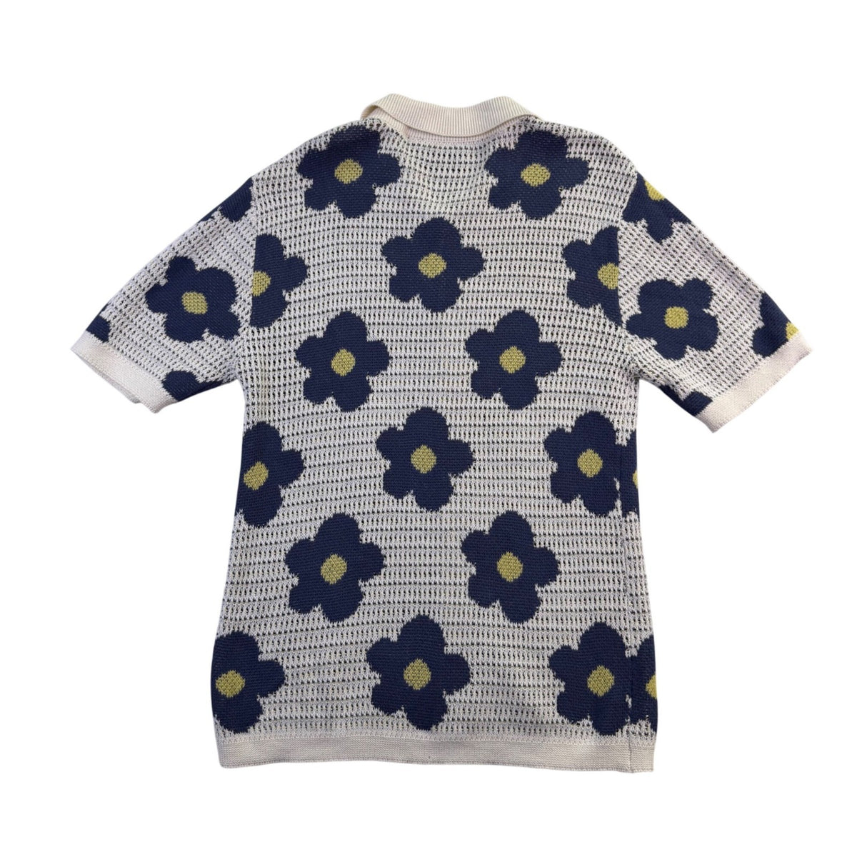 Massive Womens Ivory & Navy Blue Floral Button-Up Short Sleeve Cardigan M