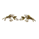 Krementz Vintage Gold Tone Screw Back Earrings Faux Pearl Floral Design