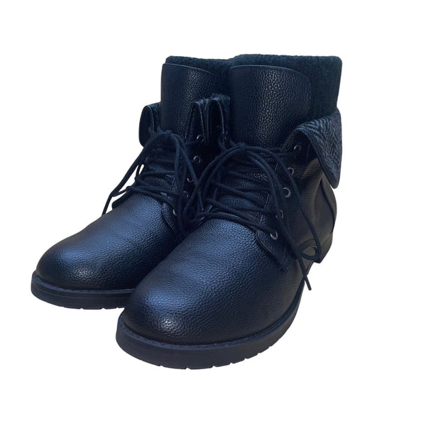 Torrid Women’s Black Faux Leather Side Zipper Fold-Over Ankle Boots Size 12W
