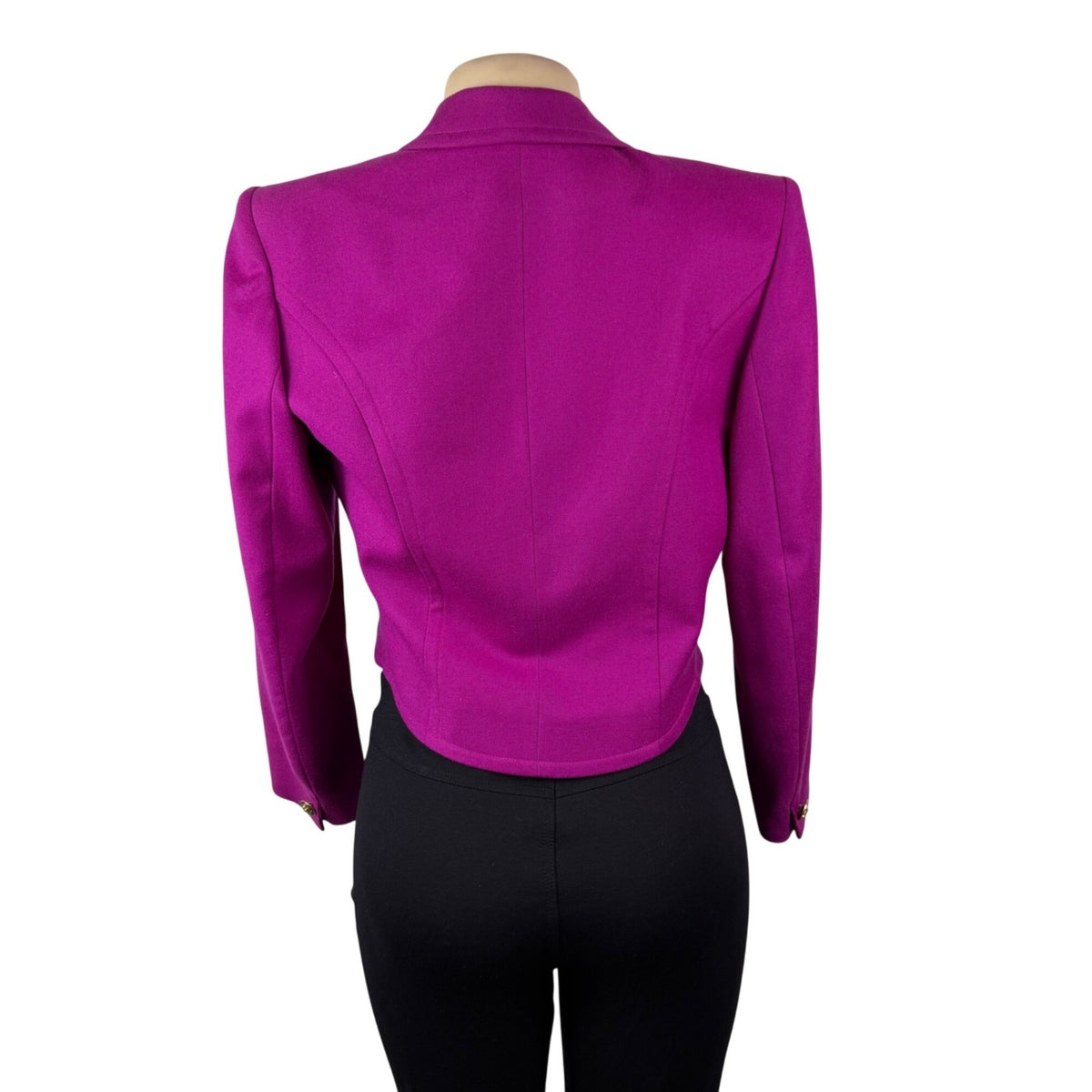 Vintage Guy Laroche Womens Magenta Wool Cropped Double-Breasted Blazer Size 40