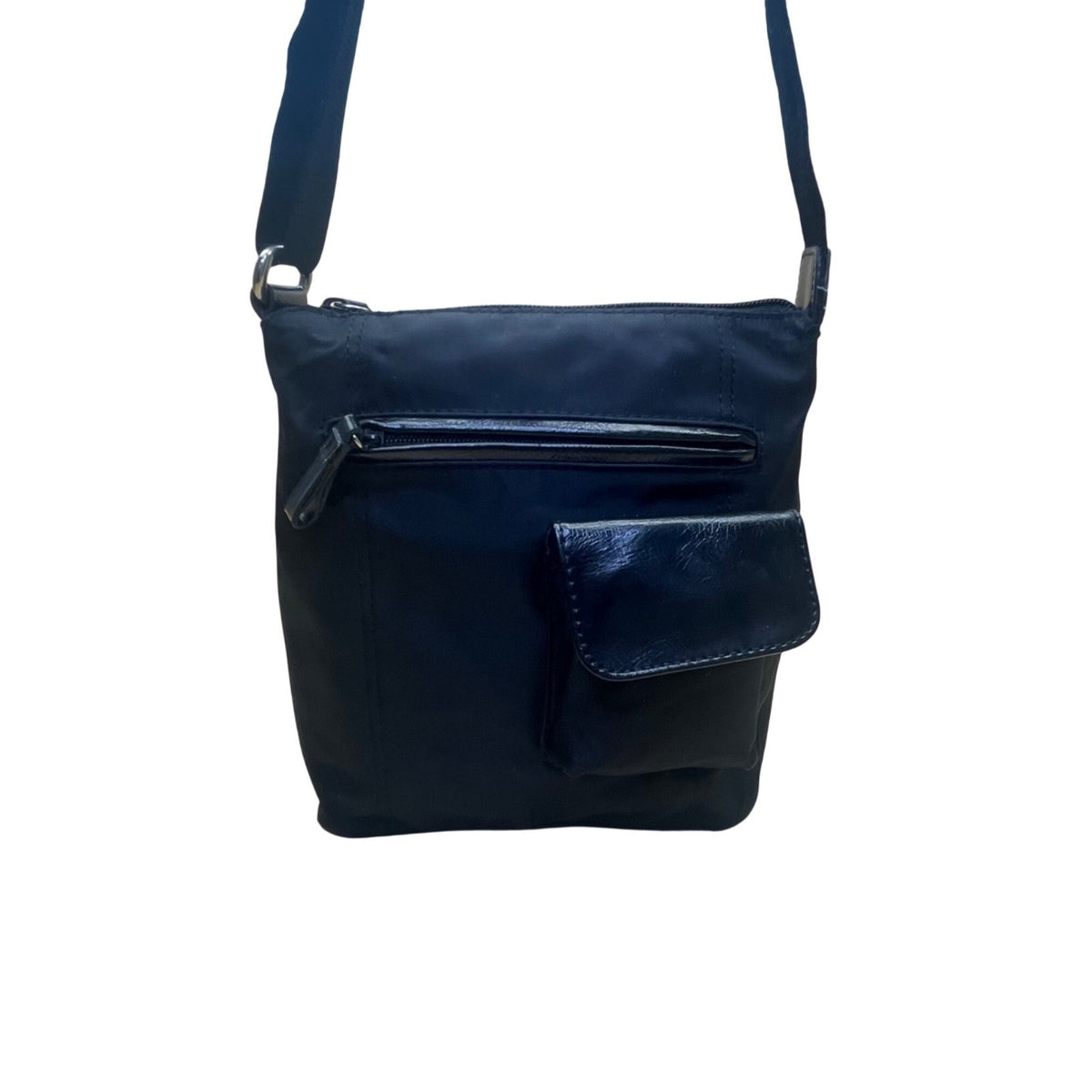 Nine & Co Women’s Black Nylon With Front Pockets Adjustable Strap Crossbody Bag