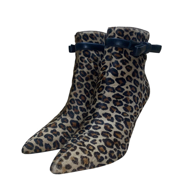 Kate Spade Women’s Leopard Calf Hair With Black Bow Accents Ankle Boots Size 8