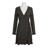 Gilli Womens Black Floral Wrap Dress Long Sleeve Midi Length Ruffle Hem Size M