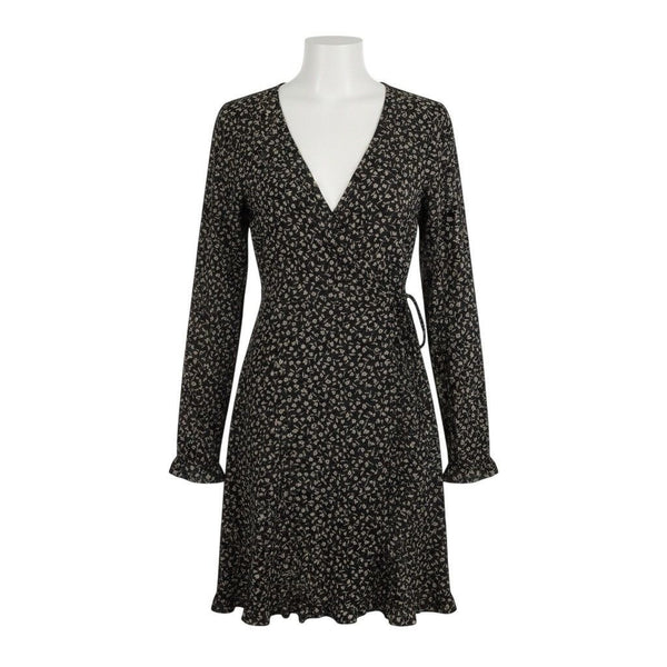Gilli Womens Black Floral Wrap Dress Long Sleeve Midi Length Ruffle Hem Size M
