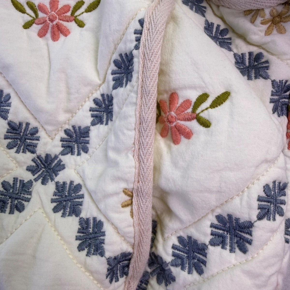 Blanknyc Womens White Quilted Floral Bomber Jacket 100% Cotton Embroidered Sz S