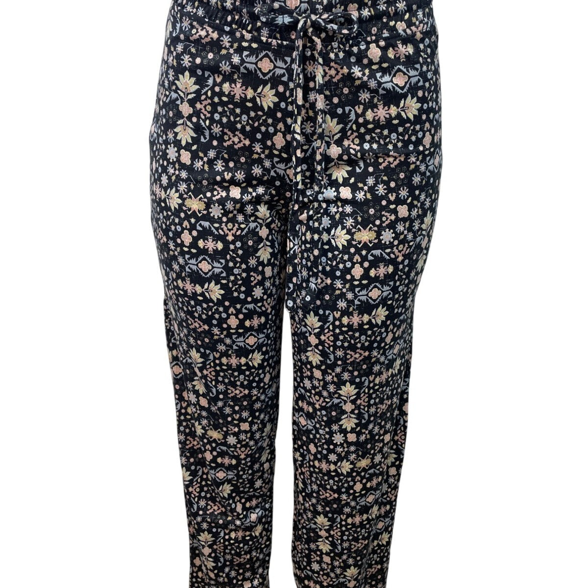 Muk Luks 3-Piece Black Open Cardigan T-Shirt & Floral Pant Lounge Set Sz S - New