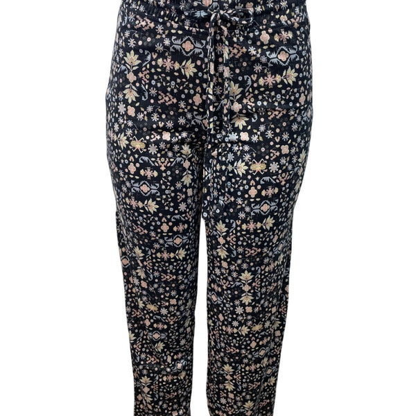 Muk Luks 3-Piece Black Open Cardigan T-Shirt & Floral Pant Lounge Set Sz S - New